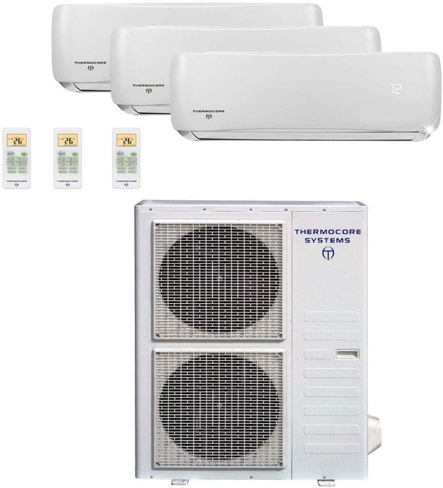 ThermocoreT321Q-H263 18X3 Ductless Mini Split Tri 3 Zone 54,000 5 Ton 21 Seer 18000, 54000 BTU, White