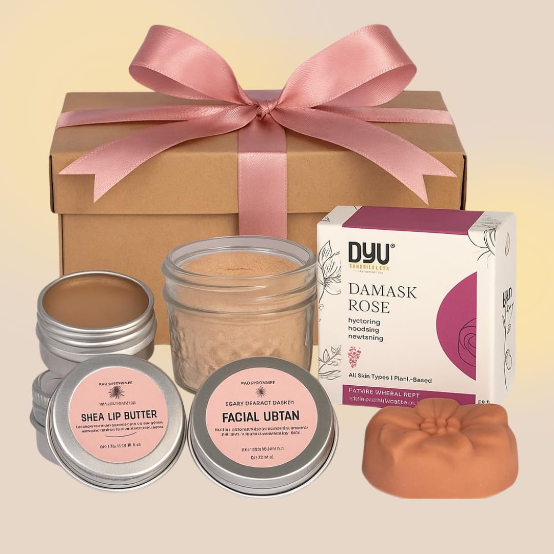 DYU HANDMADE Rose Glow Luxury Bath and Body Care Gift Set |DeTan Face Scrub | Handcrafted Beauty Soap Bar | Nourishing Body Butter | Hydrating Lip Balm | Rakhi Gift Hamper for Sisters, Women | All-Natural, Premium Packaging| Pack of 4-image-7