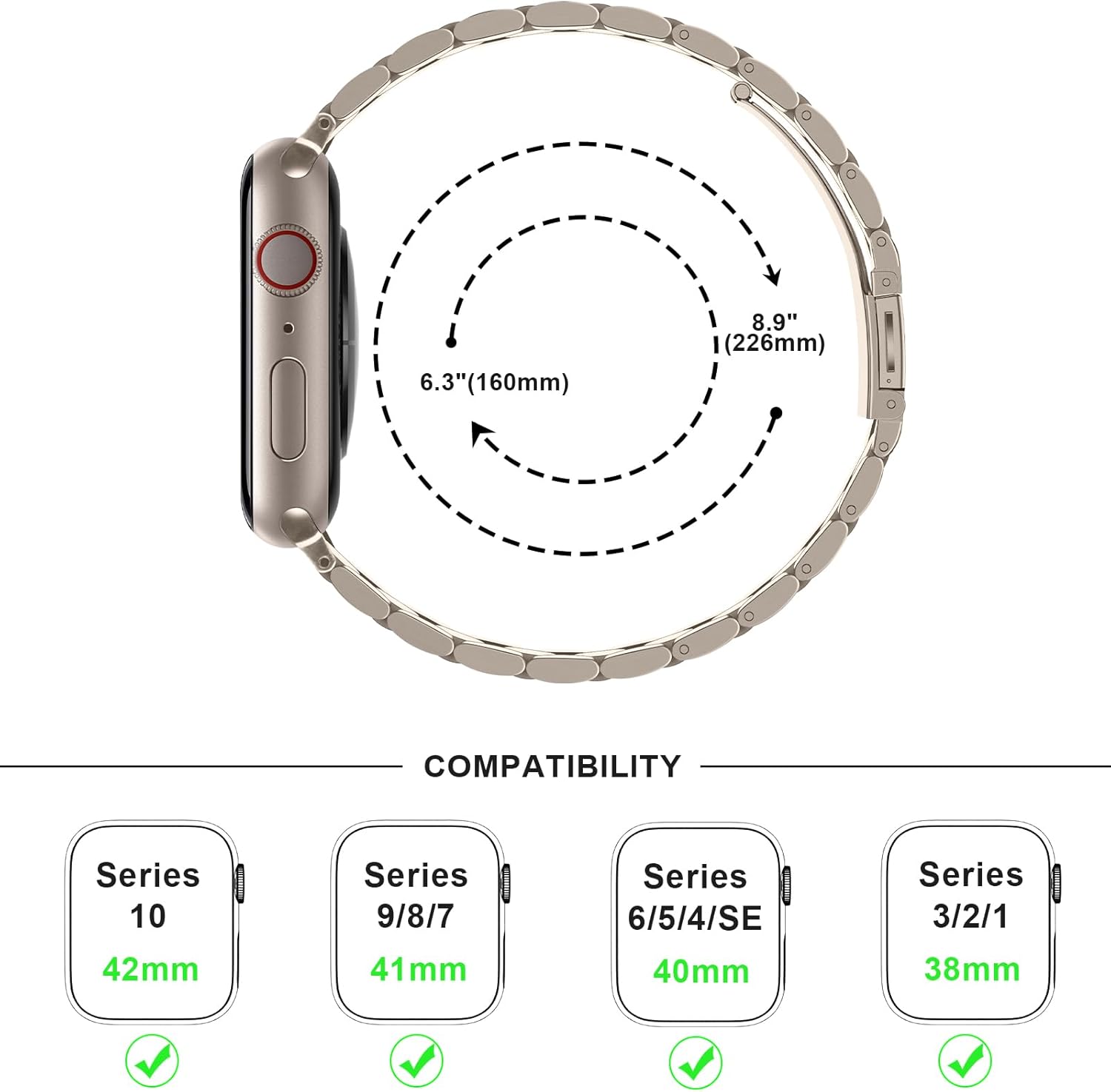 Anlinser Metal Bands Compatible with Apple Watch Band 42mm 41mm 40mm 38mm Women Men, Five-link Stainless Steel Strap for iWatch SE Series 11 10 9 8 7 6-1 (Starlight) - Image 7