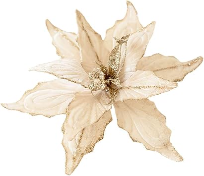 Artificial Christmas Flowers,Christmas Flowers Large Velvet Poinsettia Artificial Floral Ornaments,Velvet Glitter Flower Ornaments for Christmas Tree Wreath Garland Decoration Golden