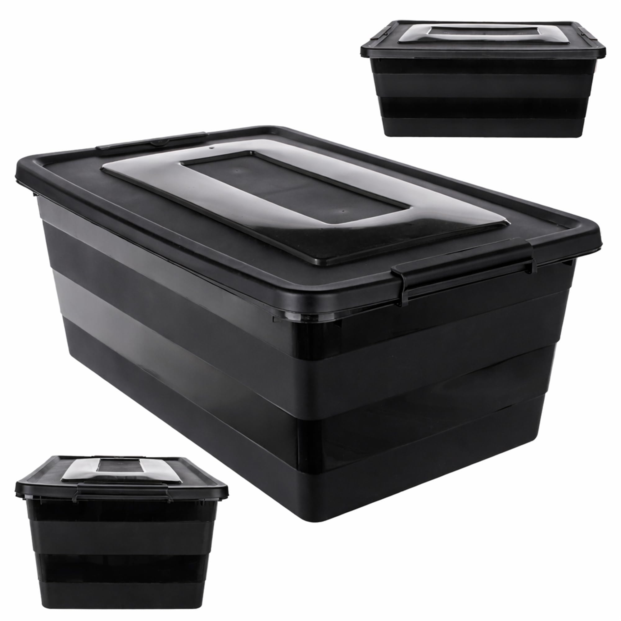 KADAX Aufbewahrungsbox mit Deckel, Spielzeugkiste, Robuster Plastikbehälter aus Kunststoff, Aufbewahrungskiste mit Klickverschluss, Aufbewahrungsbehälter (Schwarz, 40 L) Küche, Haushalt & Wohnen