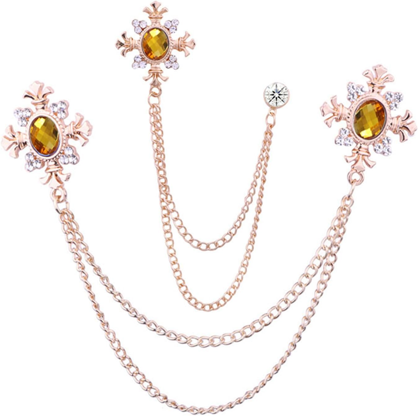 2PCS Long Chain Brooch Crystal Tassel Brooch Pin Gem Brooch Fashion Scarf Tie Pins for Women Men Wedding