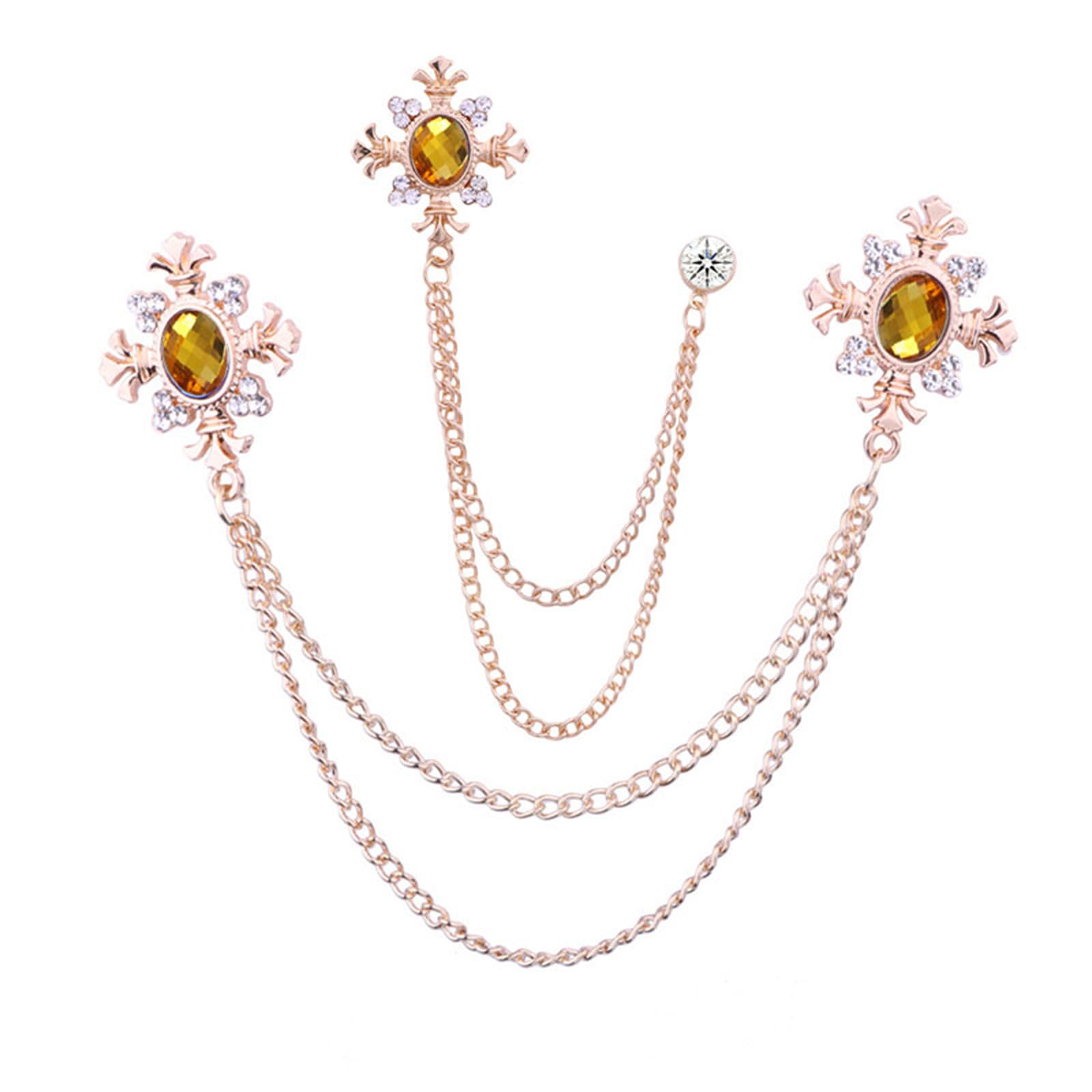 2PCS Long Chain Brooch Crystal Tassel Brooch Pin Gem Brooch Fashion Scarf Tie Pins for Women Men Wedding