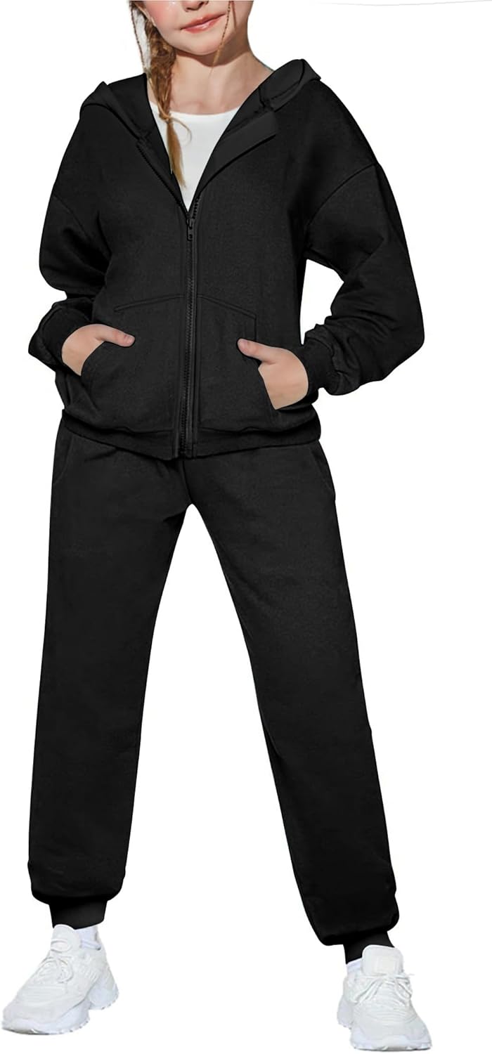 Arshiner Girls 2 Piece Outfits Jogger Sets Zip Up Hoodie Sweatshirts and Sweatpants with Pockets Tracksuits Sweatsuits