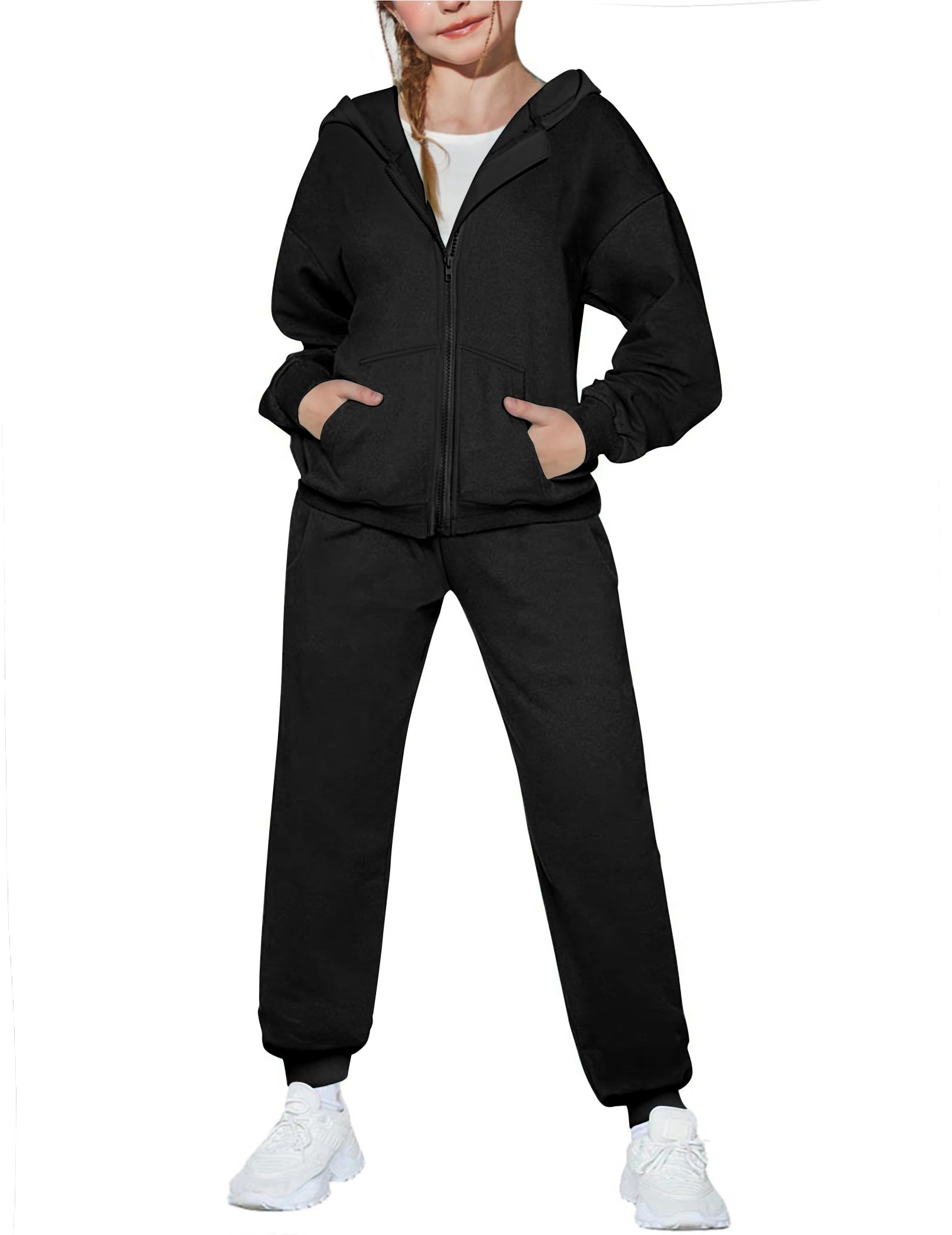 Arshiner Girls 2 Piece Outfits Zip Up Sweatshirts and Sweatpants Tracksuits