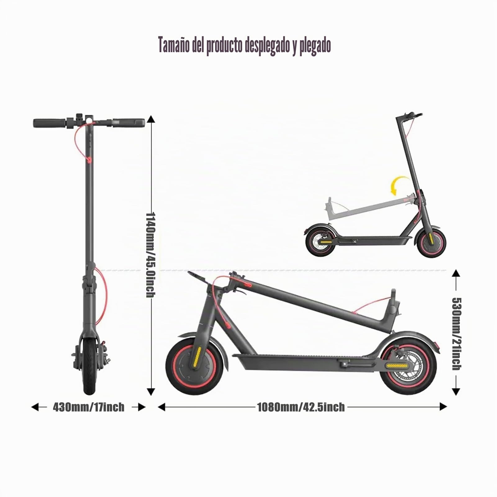 Patinete eléctrico con velocidad de hasta 25 km/h, patinete E para adultos, carga máxima de 120 kg y dura hasta 30 km para viajes de corta distancia