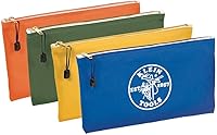 Klein Tools 5140 Heavy-Duty Canvas Zipper Tool Pouch Bags - 12.5x7 Inch 4-Pack Assorted Colors for Tools & Bank Deposits