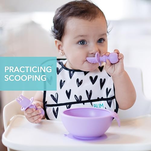 Vista 167 de Bumkins Juego de utensilios para bebé, cucharas de silicona para sumergir, autoalimentación, destete LED para bebés, aprendizaje de entrenador, A1