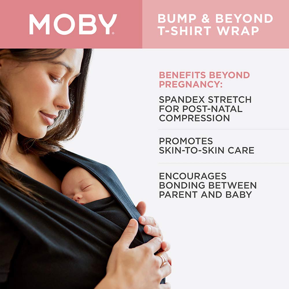 Moby Bump & Beyond T-Shirt Wrap | Black – Size 1 (Small) | Versatile Support Wrap for Pregnant Mothers | Carrier for Newborns | Comfortable & Stylish | Carries Babies up to 19.8lbs (8–12 Months) : Clothing, Shoes & Jewelry