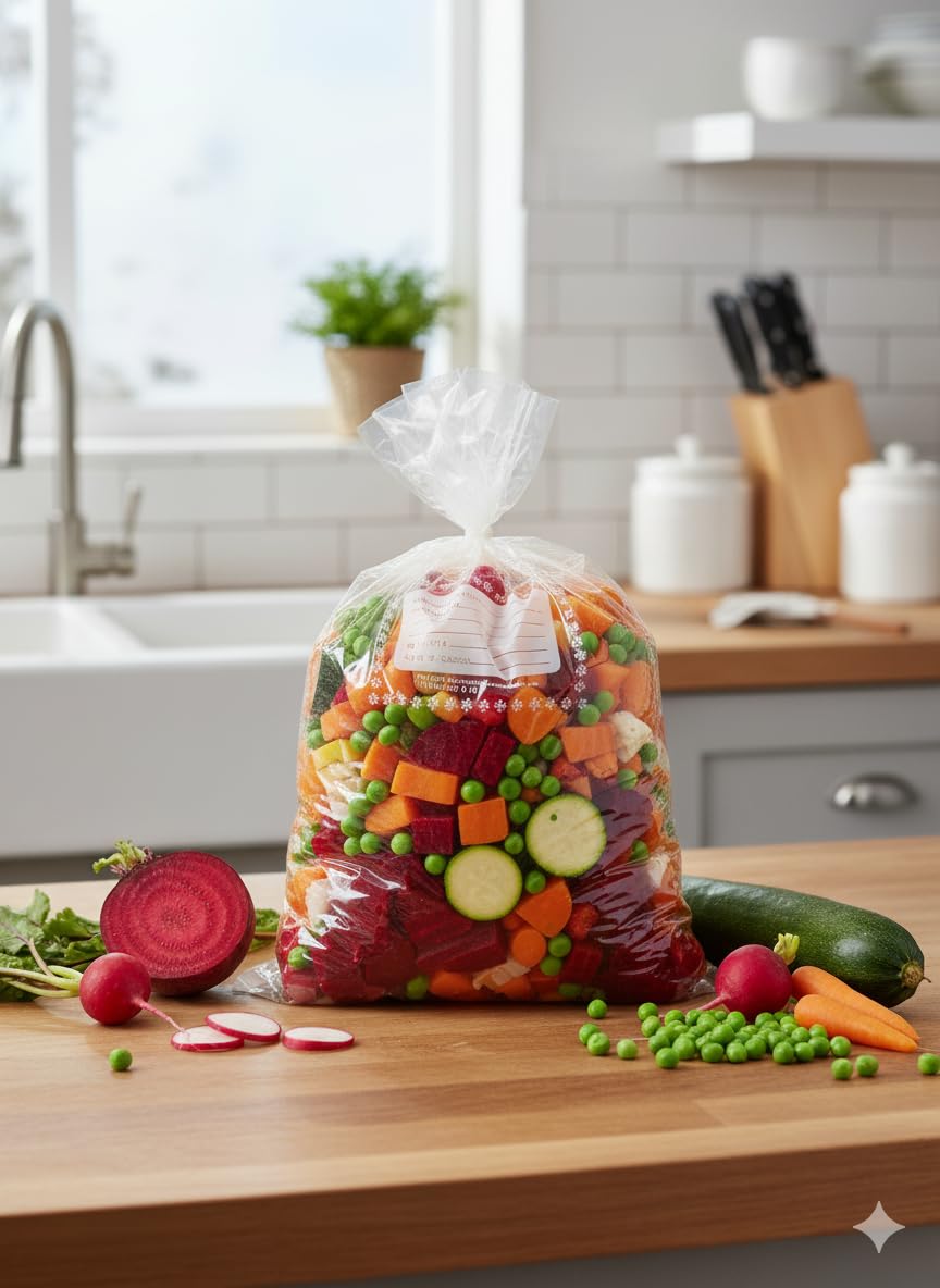 FRIO 90 Sacchetti Gelo Misura Media 23x32 cm | Confezione Risparmio per Alimenti, Freezer e Cucina | Buste Congelatore con Laccetti ed Etichetta | Antistrappo e Resistenti, Maxi Scorta