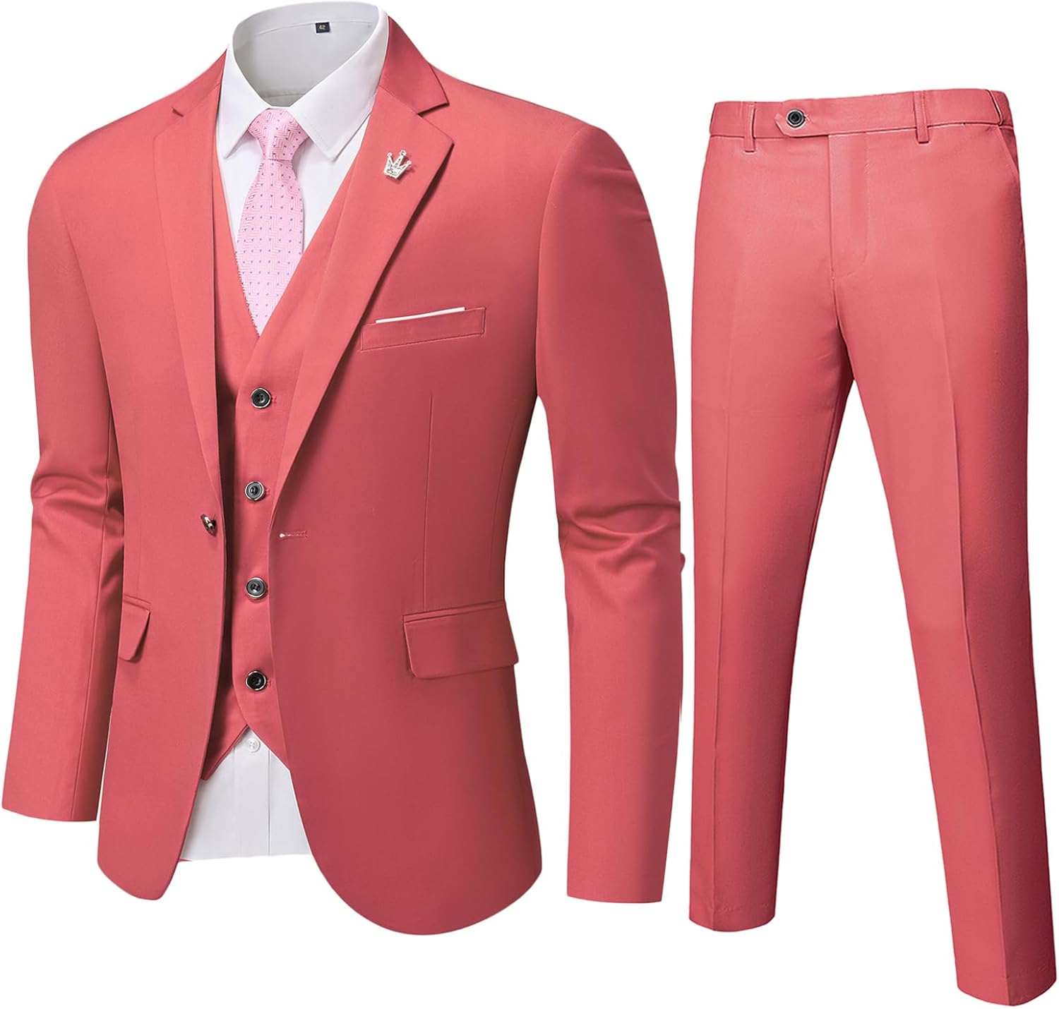 MY'S Men's 3 Piece Slim Fit Suit Set, One Button Solid Jacket Vest Pants... - Picture 7 of 138