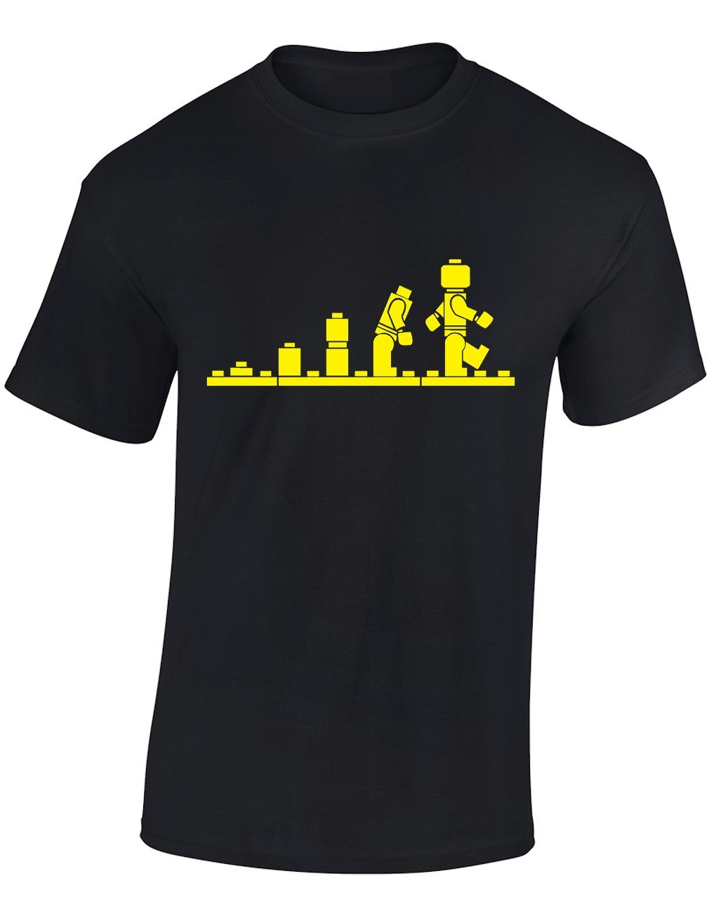 Crown Designs Evolution of Bricks Cool Funky Geek Nerd for Men & Teenagers T-Shirts Tops - Black/Small