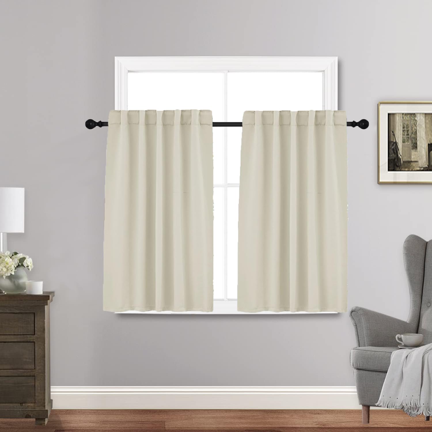 ZHhan Blackout Window Curtains Thermal Rod Pocket Blackout Curtains Energy Saving for living room bedroom kitchen bathroom Wide 46" x Long 32" Beige 2 Panels