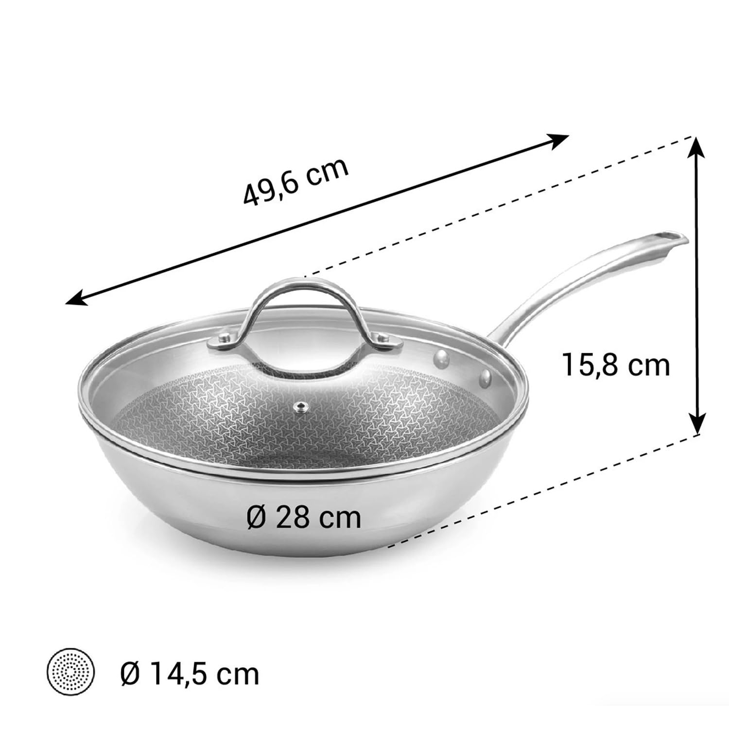 Tescoma 780569 Wok 28cm inox antiaderente, coperchio vetro, induzione