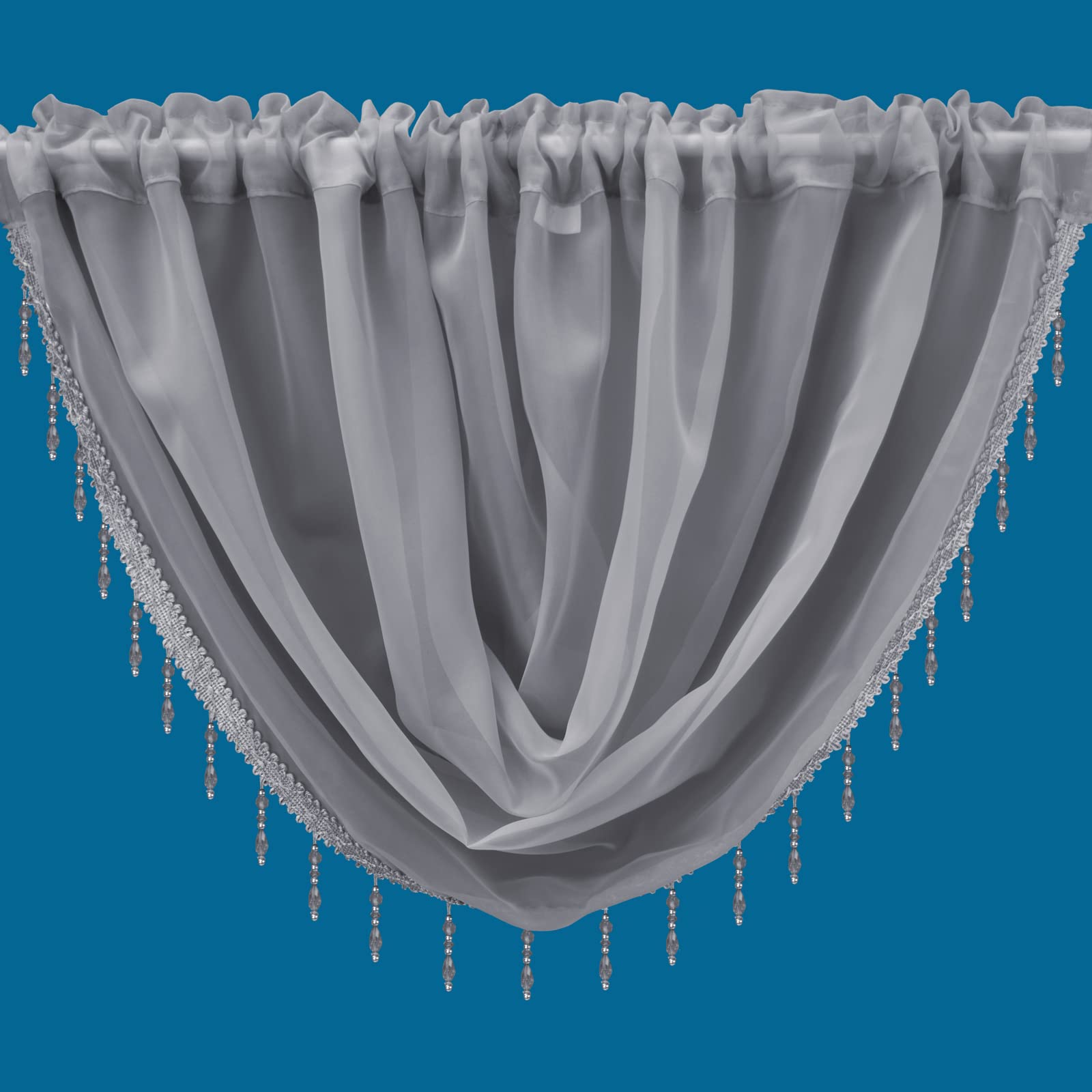 Plain Beaded Voile Swags Net Curtains Voile Swag Valance Pelmet (Silver)