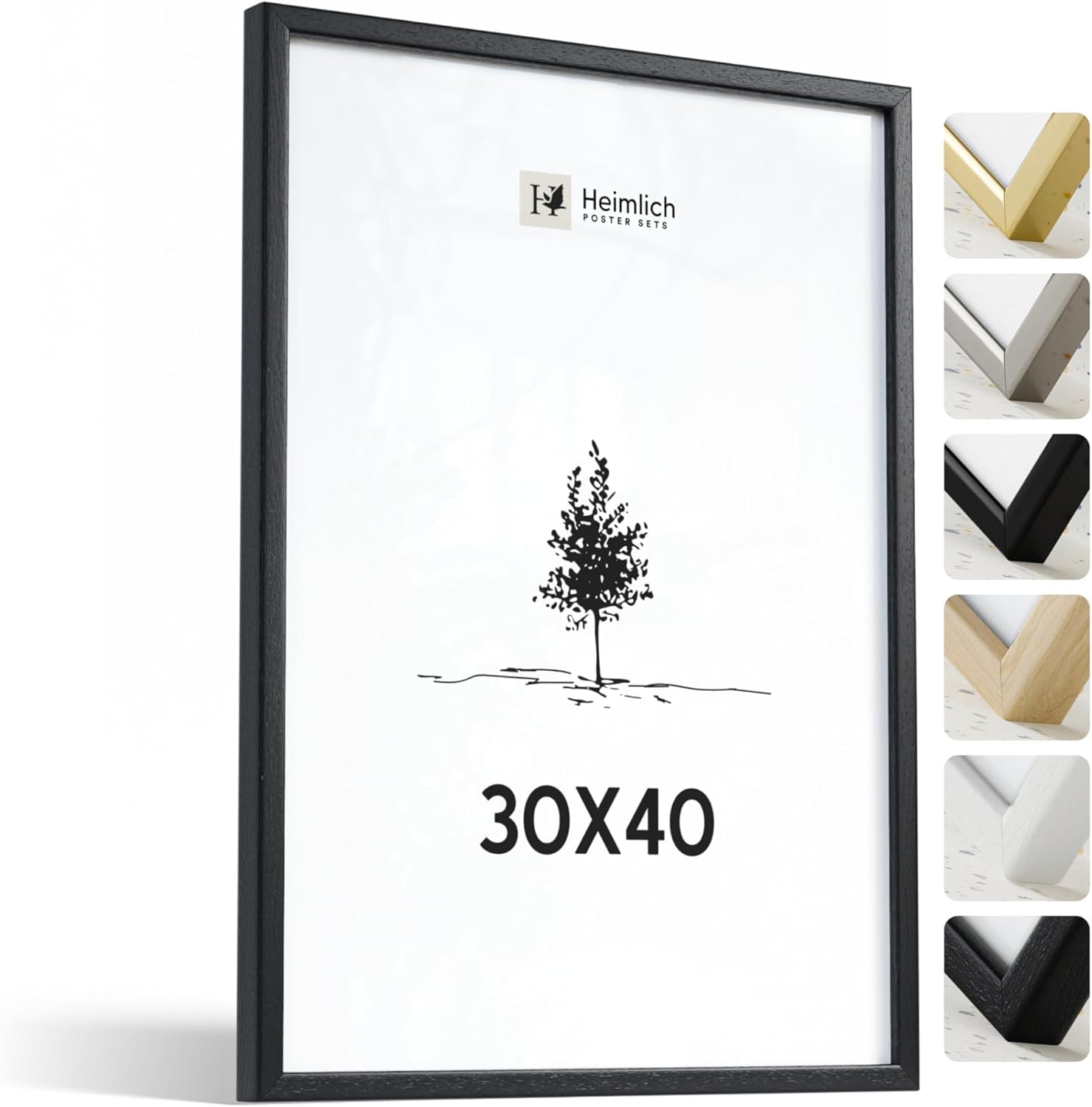 Heimlich® - Cornice per foto - 30x40 cm, Legno di ayous, Nero - Cornice per diploma di grandi dimensioni con copertura in foglio di plastica - Solo espositore da parete