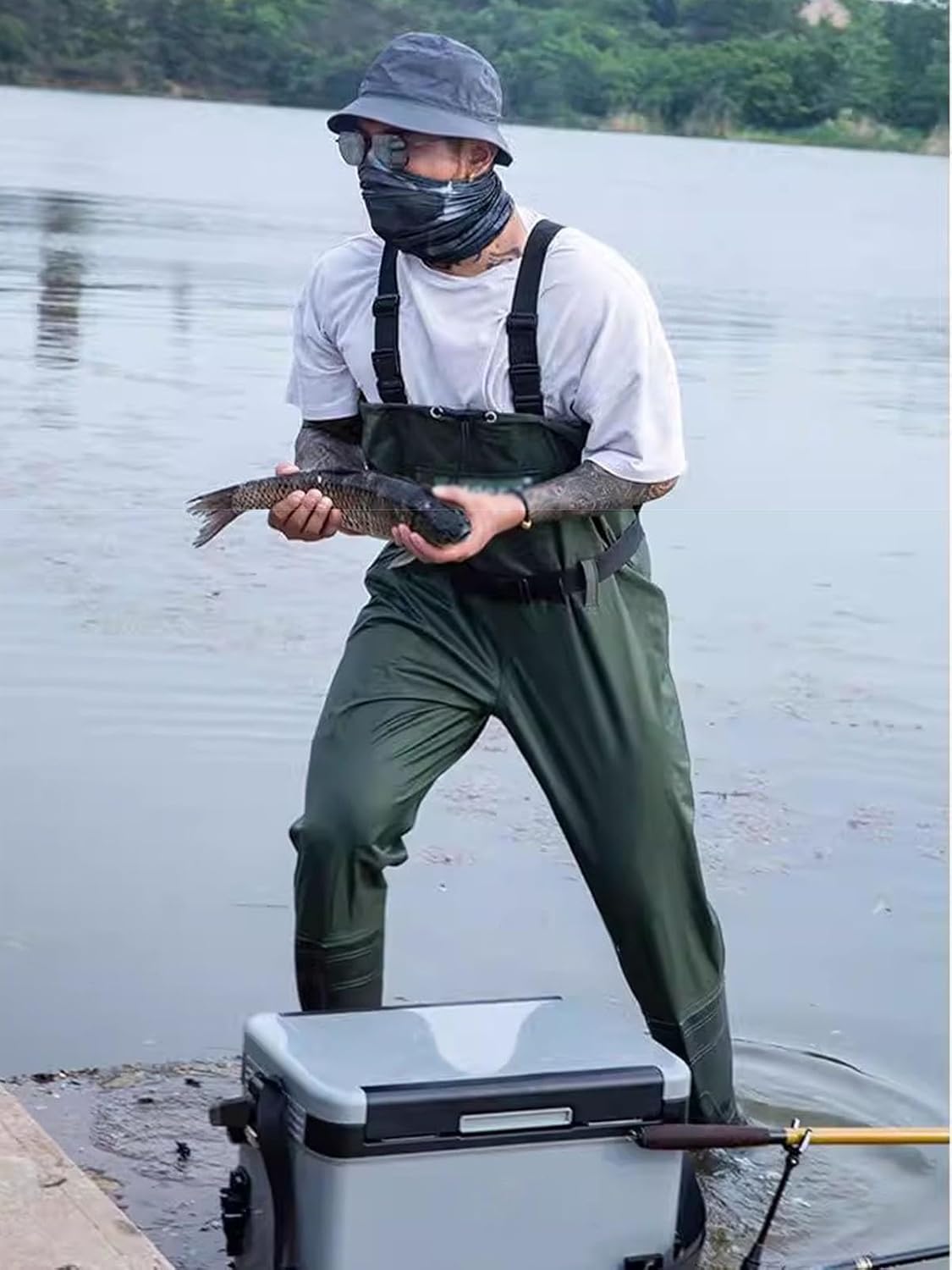 Vadeadores de Pesca Impermeables de Camuflaje for Hombre y Mujer, Ligeros de Nailon con Botas aislantes.(8.5)