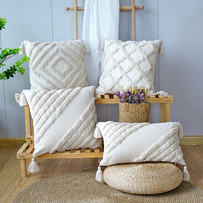 1/2 szt. Czernica boho poszewki na poduszki 45 x 45/30 x 50 cm beżowe frędzle dekoracyjne poszewki na poduszki rustykalne poszewki na poduszkę na sofę