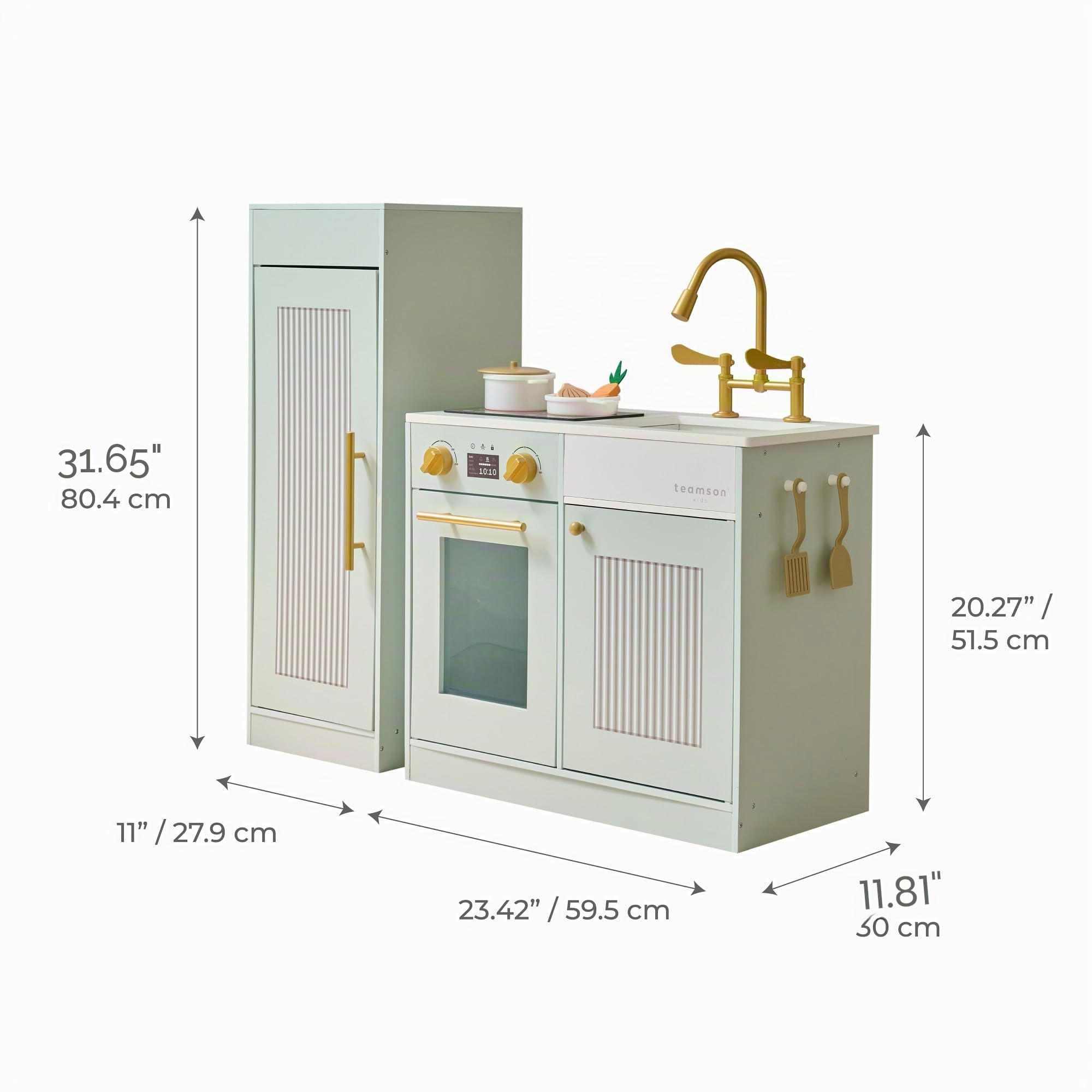 Teamson Kids Little Chef Chester Kinderküche in Grün mit Zubehör, Spielküche für Kinder aus Holz mit Herd, Backofen und Stauraum | mit Zubehör, Spielküche aus Holz, mit Herd, Backofen, Stauraum
