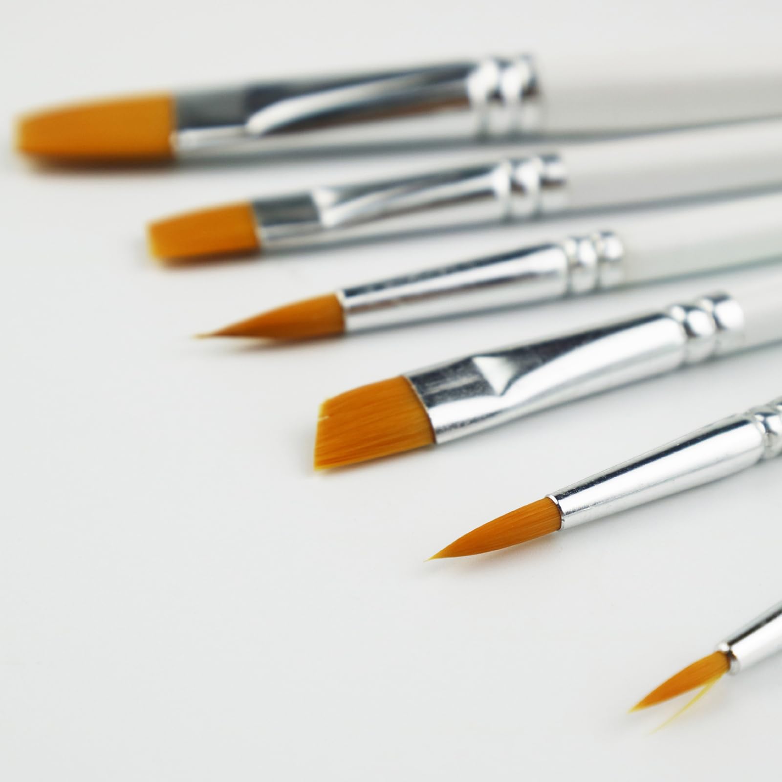 Set di 6 pennelli per Pittura acrilica in Nylon con Manico in Legno Bianco, Piccoli pennelli per Pittura a Punta fine, pennelli per Pittura a Olio, pennelli per Acquerello