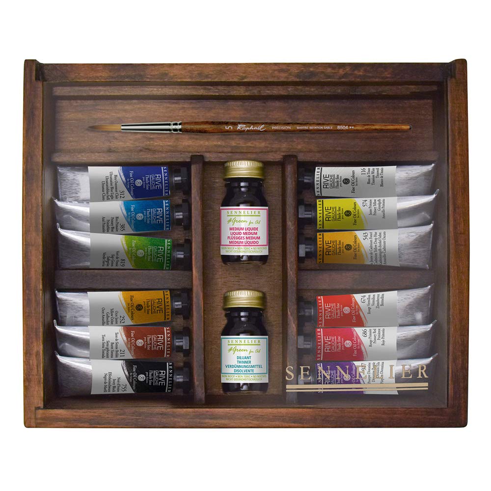Sennelier Rive Gauche Oil Wooden Box Set by, Includes 12-10ml Tubes and Accessories (10-130330-00)