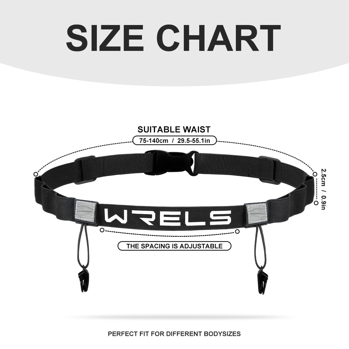 WRELS Race Number Belt-Adjustable Lightweight Race Bib Belt with 6 Energy Gel Loops for Triathalon,Cycling and Running