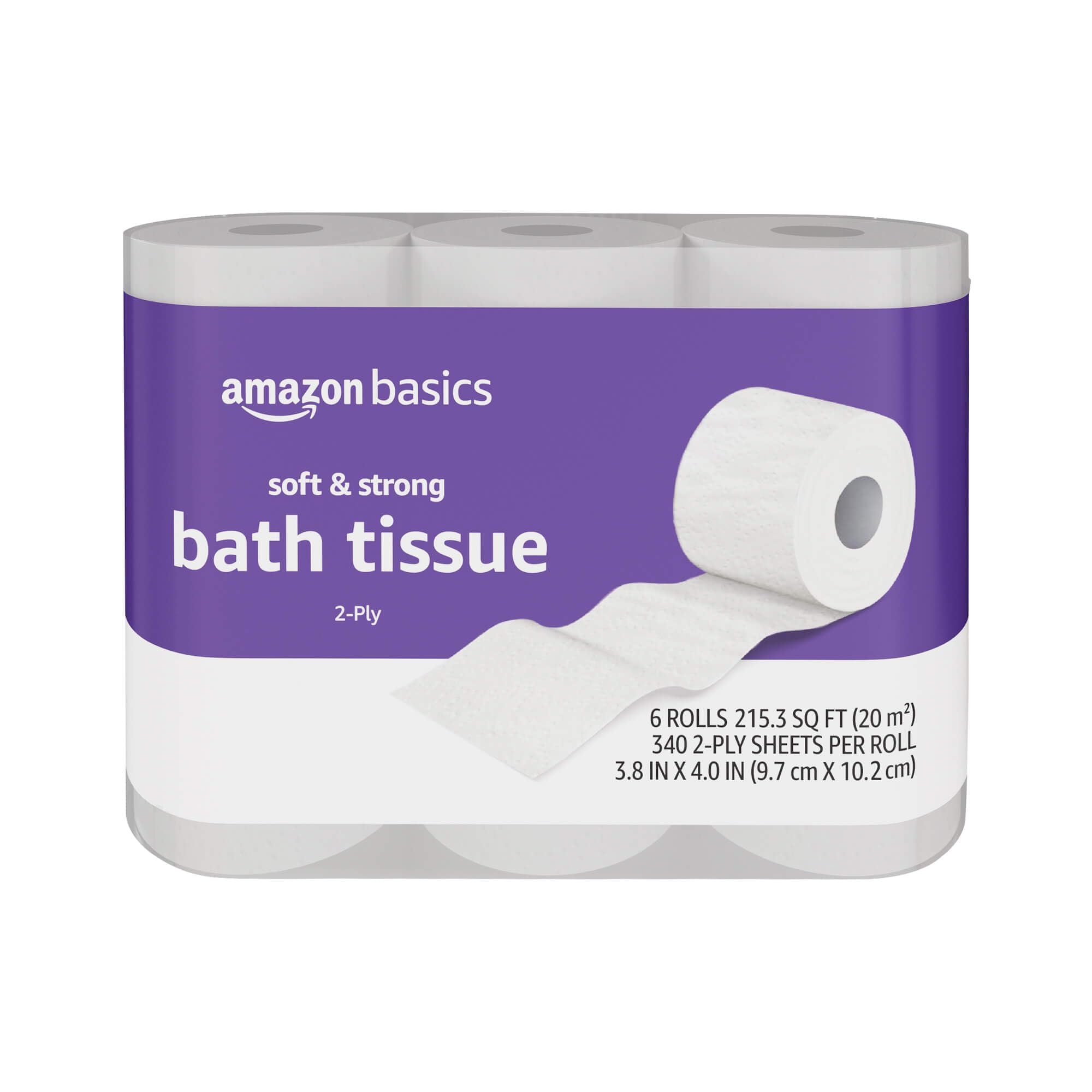 Amazon Basics Soft and Strong 2-Ply Toilet Paper, 6 Ultra Rolls = 24 Regular Rolls, Unscented, 340 Sheet (1 Pack of 6), Packaging May Vary
