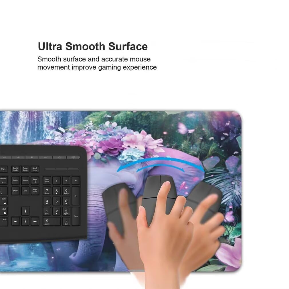 Tappetino Mouse XXL 1200x600mm Elefante Grande Mouse Pad, Tappetino Scrivania con Bordi Cuciti, Grande Mousepad Gaming con Base Antiscivolo per Giocatori, Ufficio e Casa (Cascata Fiore) -MP1564