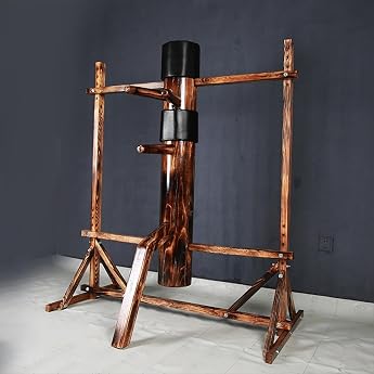 Freestanding Wing Chun Wooden Doll with Tripod Base Height Adjustable Mook Yan Jong for Martial Arts Training Solid Wood Construction 3 Colours Available Brown