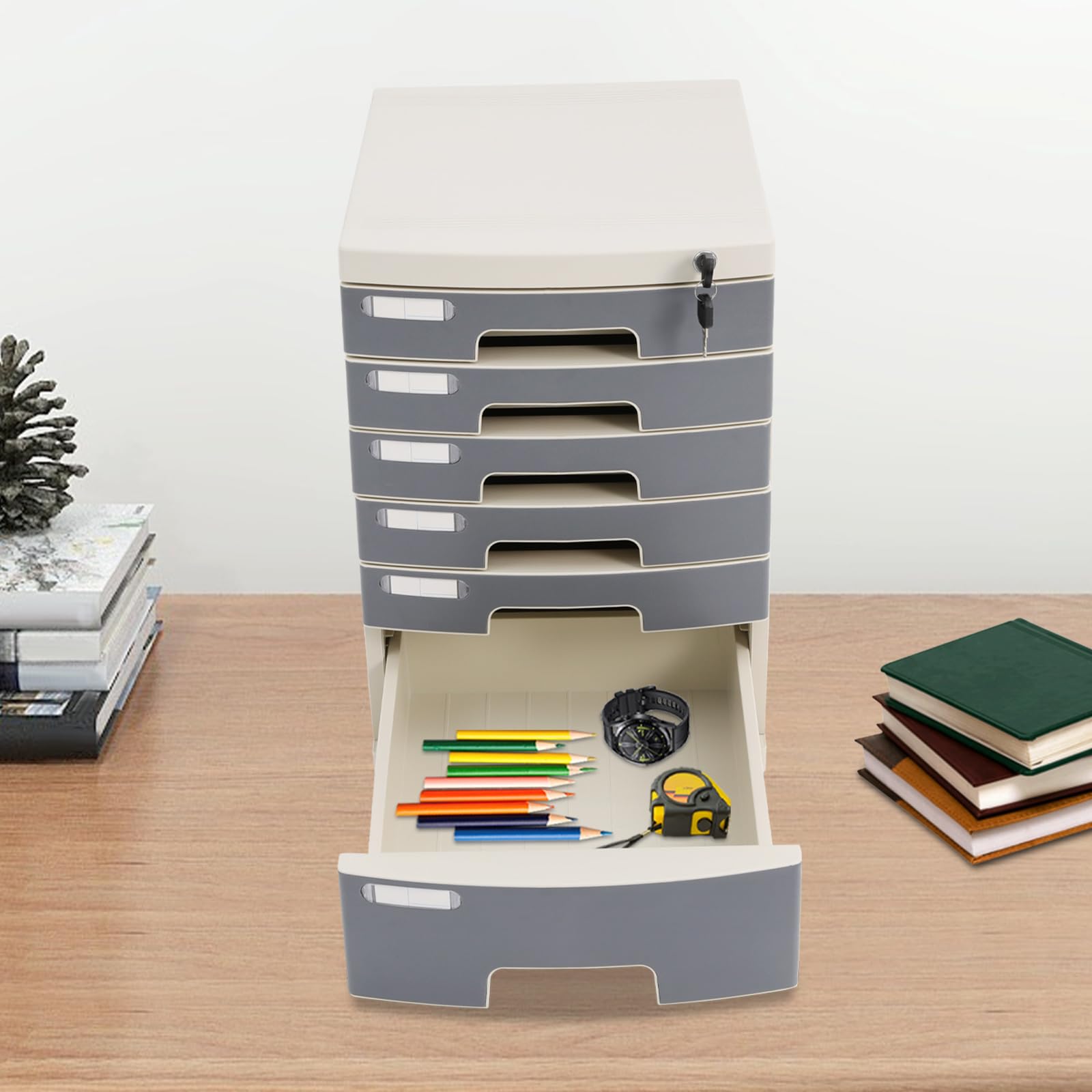 Organizer da scrivania con serratura a 6 livelli con chiave, 2 in e 4 livelli di altezza, salvaspazio, sicuro per la privato, ideale per documenti, utensili, forniture per ufficio