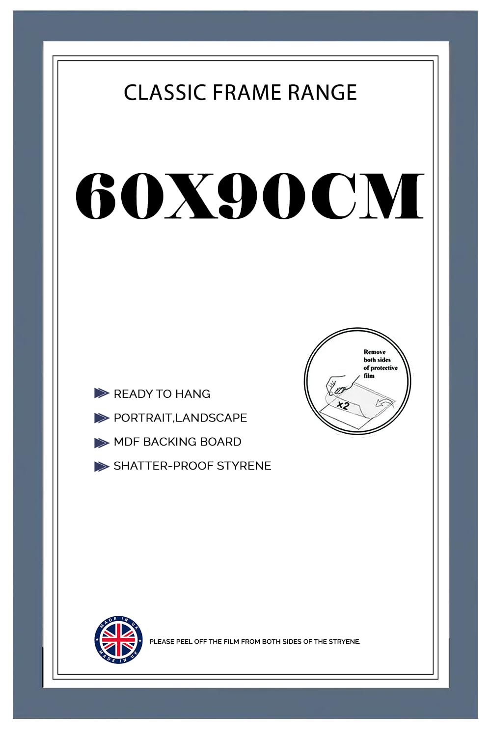 Modern Wide Poster Frame 60x90cm MDF HD Clear Front Jigsaw Puzzle Portrait or Landscape Grey