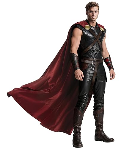 L'VOW Thunder God Cloak Medieval King Cape - Men Women Halloween Thor Cosplay Costume - Burgundy