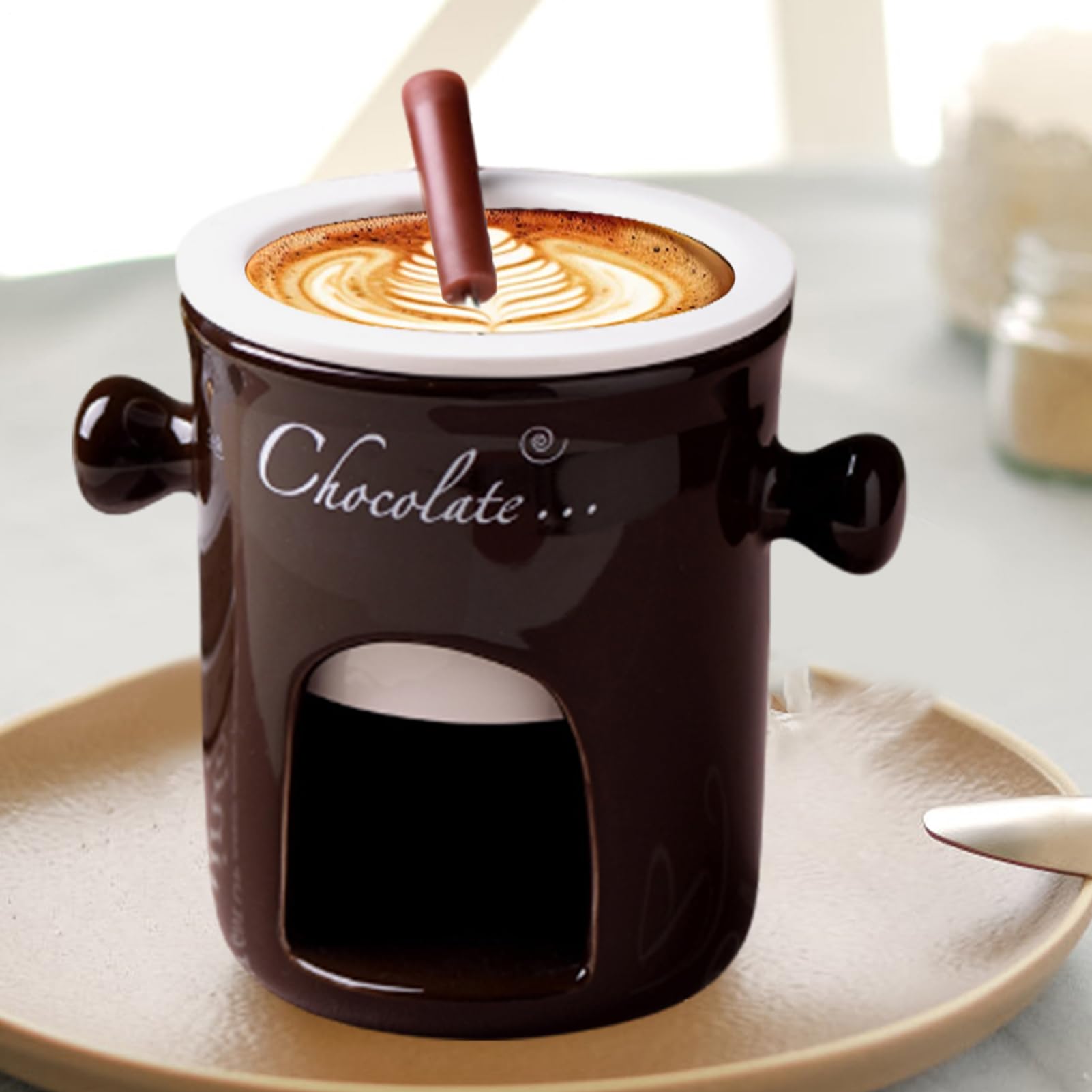 Fondue-Tasse aus Keramik, tragbarer Schokoladenwärmer, glasiertes Mini-Serviergefäß, elegantes Dessert-Dip-Accessoire, Mahlzeiten im Freien, lässige Anlässe, kreative Geschenkwahl, verbessert leckere