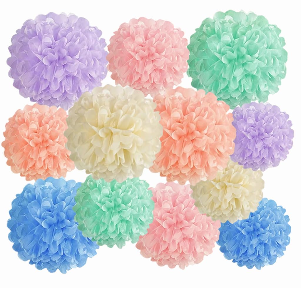 12PCS Pastel Colors Paper Tissue Pom Poms Decoration Flower Balls for Birthday Wedding Baby Shower