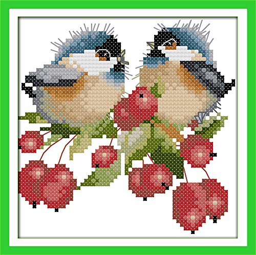 Image of Howie's Cross Stitch Kits, 11CT Pre-Printed Pattern Embroidery Set Needlework, Full Range of Stamped Starter Kits(The Chatted Birds on Betties, 7.87 x 7.87 inch)