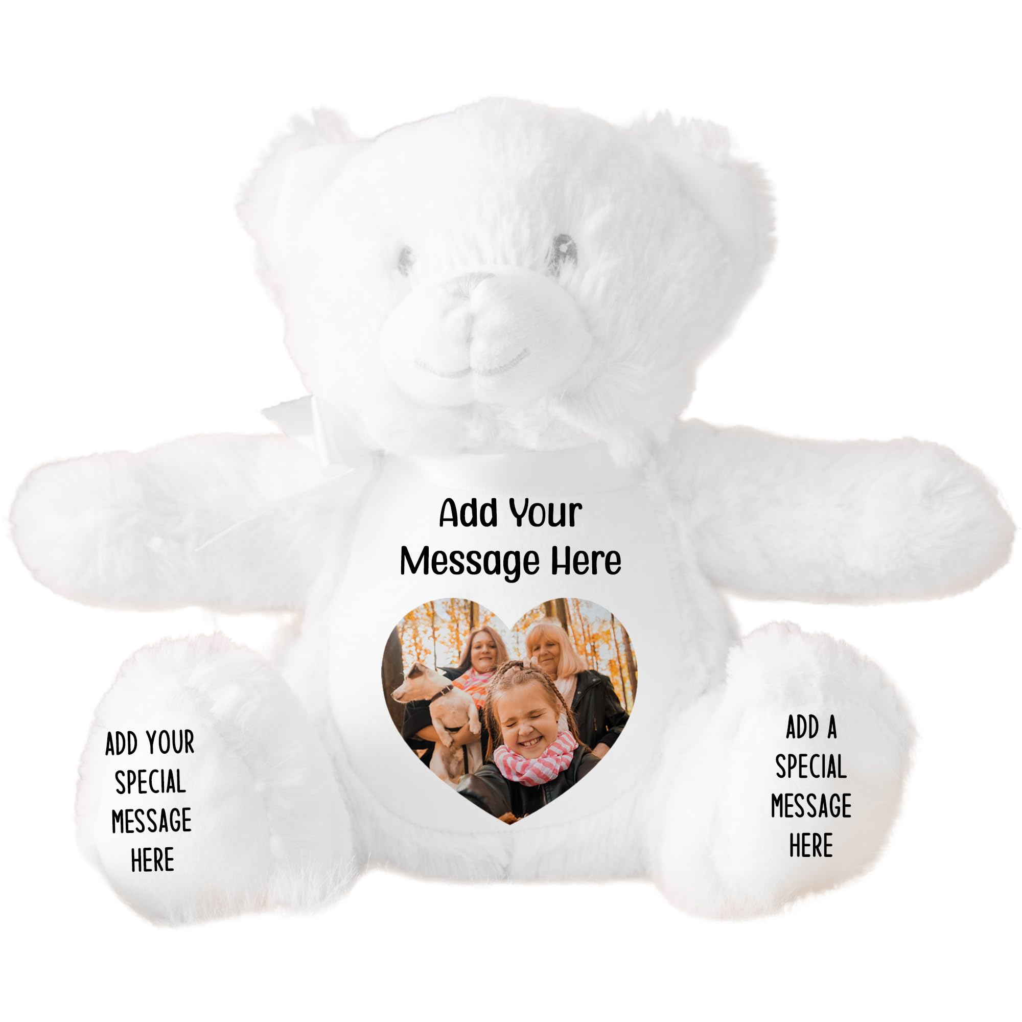 Personalised Photo Teddy Bear – Add Photo on Front & Text on Feet | 28 Styles | Custom Keepsake Gift for Baby, Sympathy, Birthday & More (White Teddy Bear)