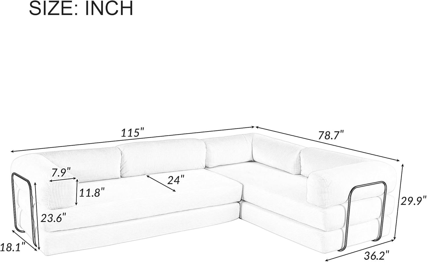 115" Oversized Cloud Modular Sectional Sofa Convertible Foldable Sleeper Sofabed with Fixed-Shape Frame, Modern 4-in-1 Foldable Fold Out Mattress Fold Out Lounge Couch Bed for Living Room Office