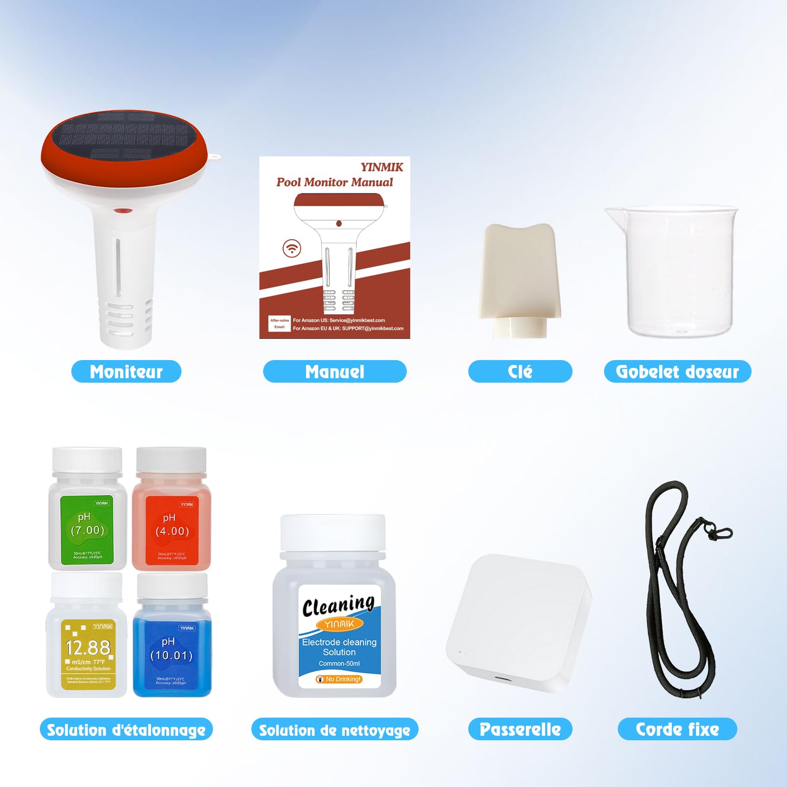 YINMIK Moniteur Intelligent pour Piscine,Lecteur de Sel Solaire | pH-Mètre Numérique pour Piscines d'eau Salée, Testeur 5 en 1 (pH, salinité, EC, TDS, température) pour Piscines Extérieures