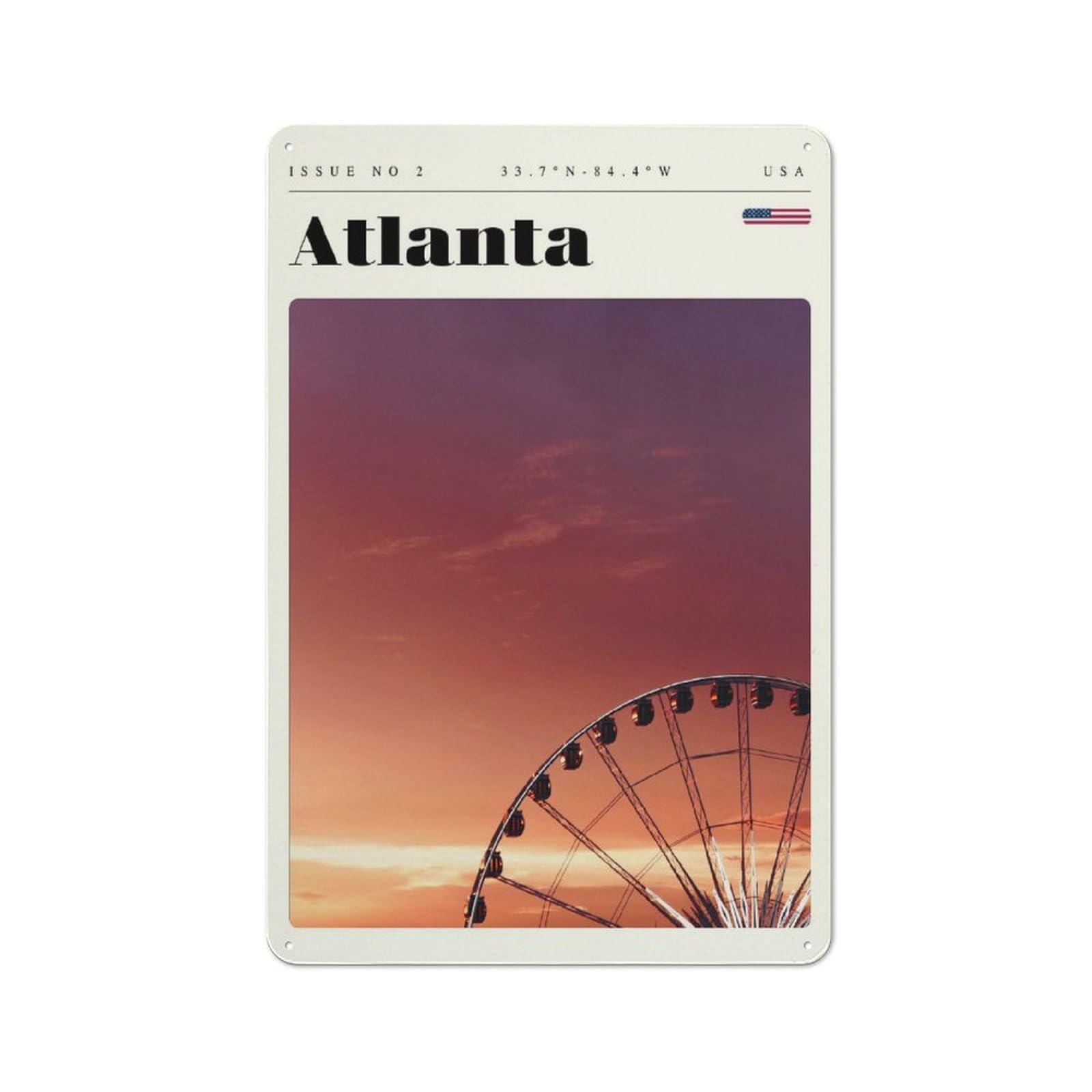 Atlanta Georgia Travel Art Decorative Tin Plaque 30x20cm, Decorative Novelty Wall Art for Hallway, Home Bar, Garage Or Study