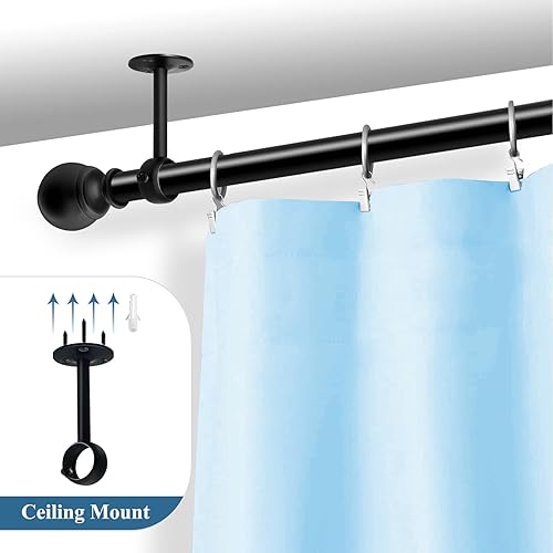 Miniatura 4 de Soportes de barra de cortina de techo, soporte de barra de cortina resistente de 1 pulgada, soporte de barra de cortina de montaje en techo negro,