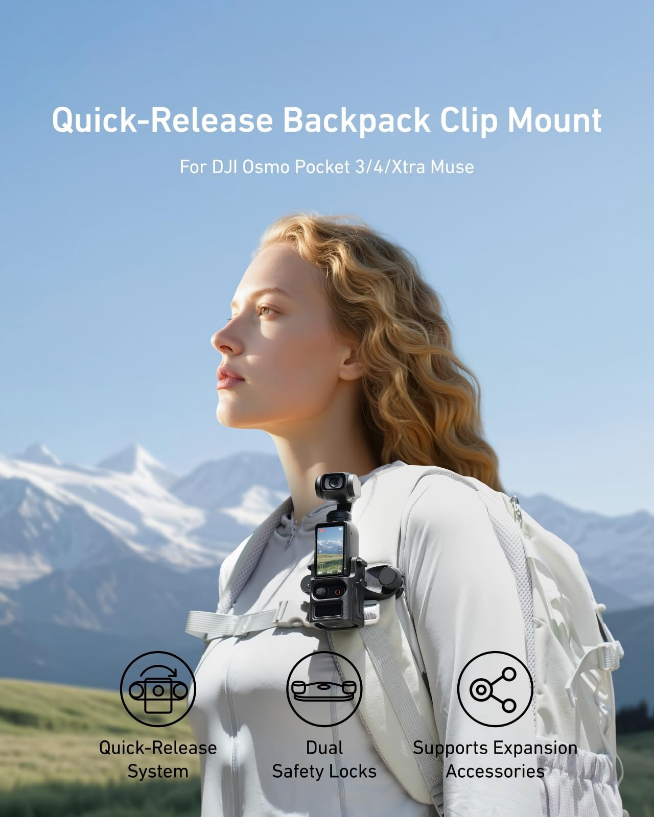Soporte de clip para mochila de liberación rápida para DJI Osmo Pocket 3/4/Xtra Muse, soporte de liberación rápida con una sola mano para exteriores POV DJI Osmo Pocket 3/4/Xtra Muse, accesorio de