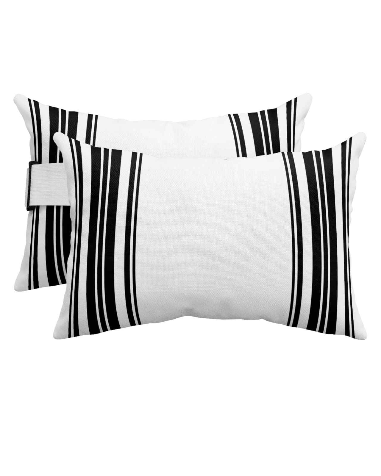 Black Stripes Outdoor Chaise Lounge Chair Head Pillow,2 Packs Waterproof Headrest Lumbar Throw Pillows Cover Case with Insert and Elastic Band for Patio,Traditional Bohemian Geometric Art Decor White