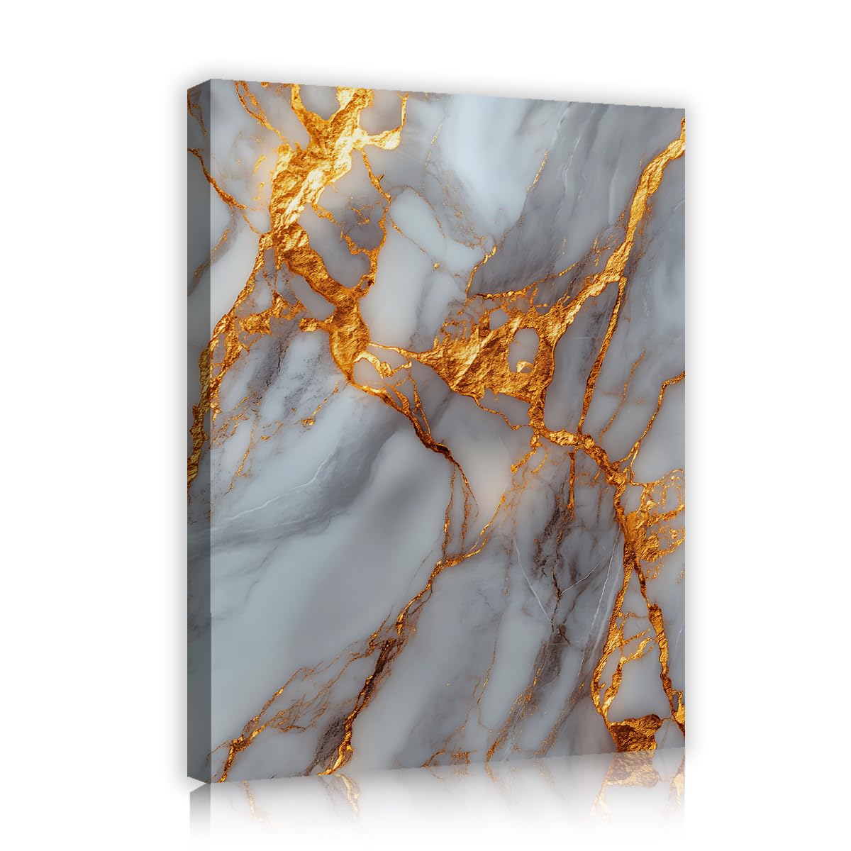 TOANGWALL White Grey Gold Color Canvas Wall Art Fluid Marble Liquid Veins Abstract Luxury Mineral Pattern Print Framed Mural Pictures for Living Room Bed Office Decor 50x60cm