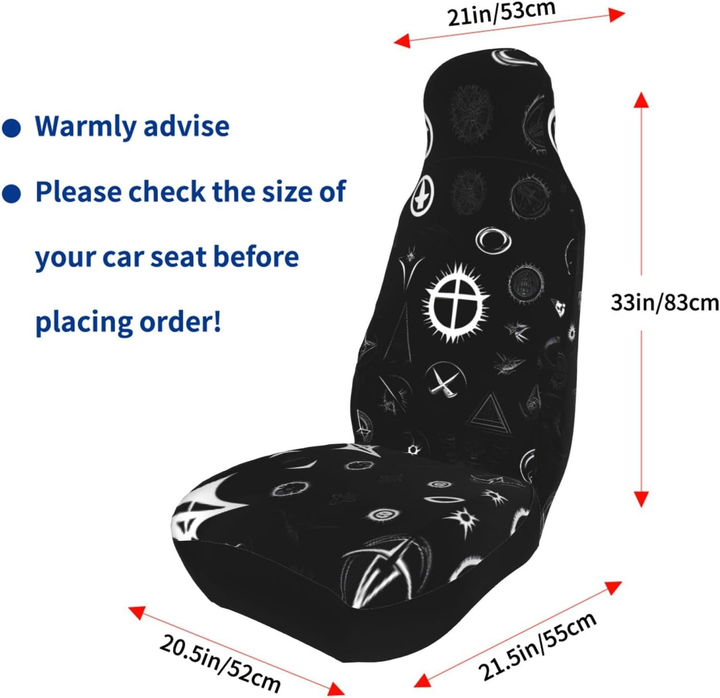 Universal Black and White Universe Printed car seat Covers are Suitable for Most Seats in Trucks, Vans, and Other Similar Vehicles.
