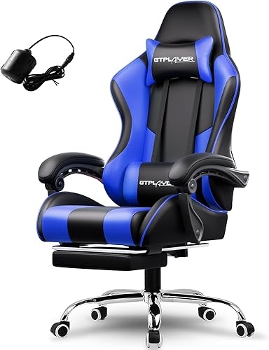 Miniatura 15 de GTPLAYER Silla para videojuegos, silla de computadora con reposapiés y soporte lumbar, silla de juego ajustable en altura con asiento giratorio de