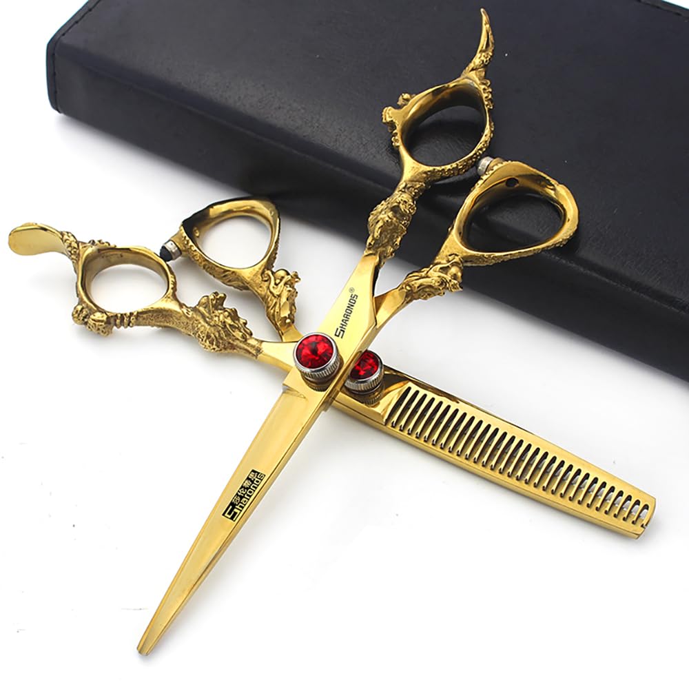 sharonds 6 Zoll Professionelle Friseurscheren Haarscheren Set | Salon Hair Edelstahl，Verdünnung，Friseursalon，Ergonomischer rutschfester Griff