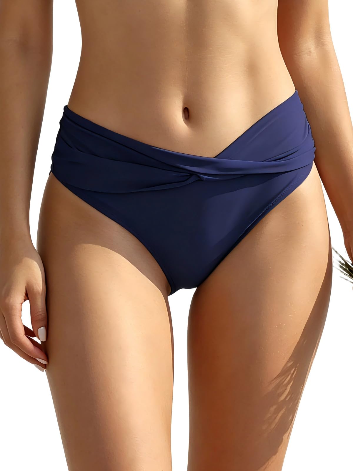 SHEKINI Damen Bikinihose Retro Ruched Bauchweg Klassisch Schwarze Badehose Strandhose Grosse Grössen für Frauen