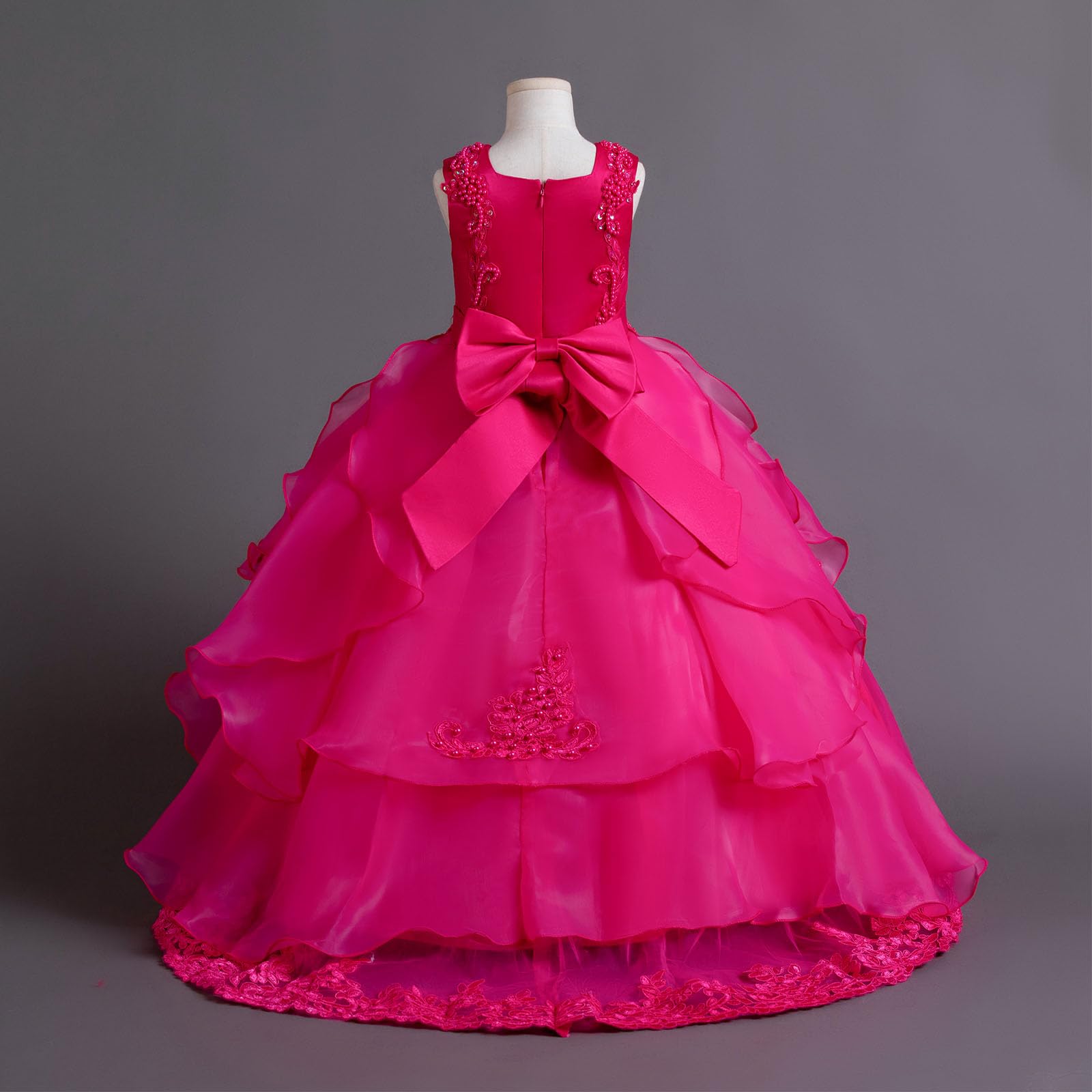 Vestito da principessa in tulle a forma di fiore, per damigella d'onore, comunione, festa di compleanno, concorso, maxi abito da ballo per bambini