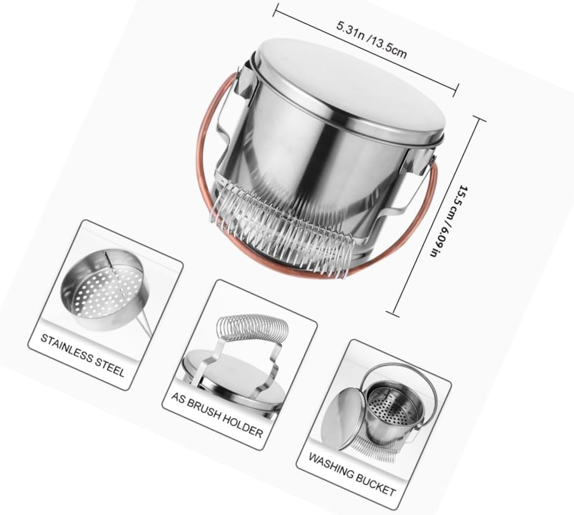 Housoutil Stainless Steel Brush Cleaner Paint Pail Painters Bucket for Paint Brush