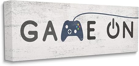 Stupell Industries Game On Video Gamer Phrase Blue Vintage Controller, Designed by Daphne Polselli Canvas Wall Art, 10 x 24, Grey